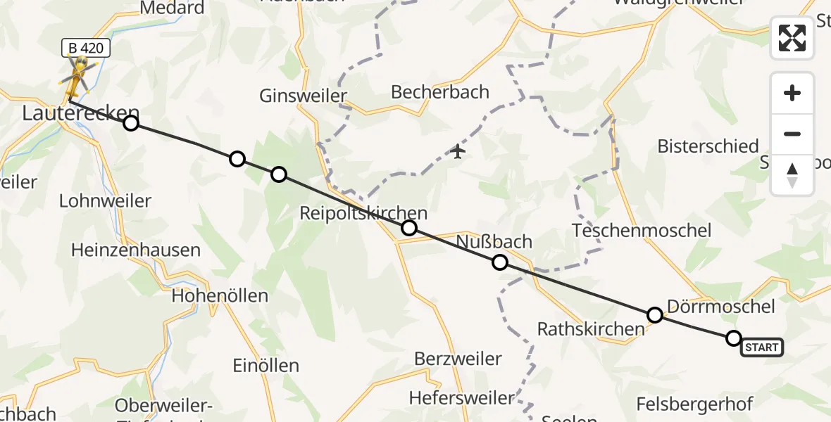 Flugroute Rettungshubschrauber Rockenhausen - Lauterecken, 24 Oktober 2026, 15:53