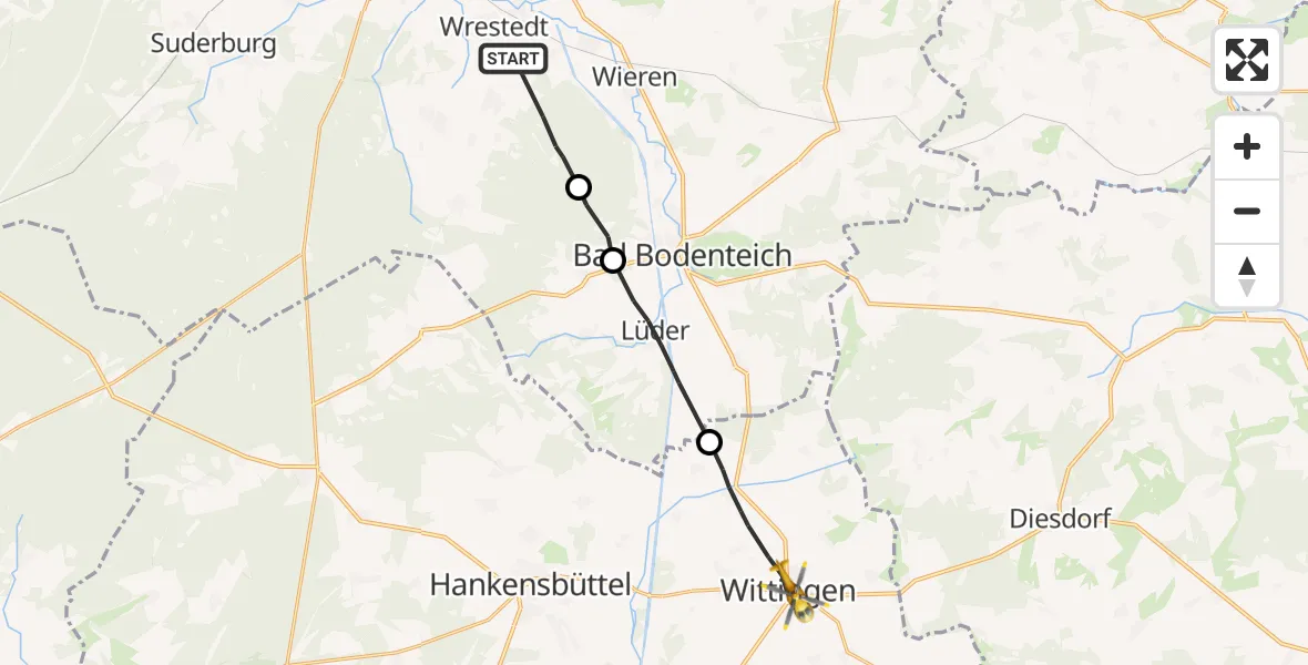 Flugroute Rettungshubschrauber Wrestedt - Wittingen, 24 Oktober 2026, 16:01