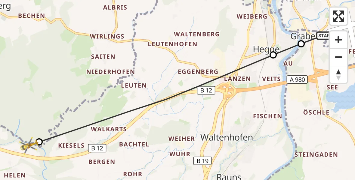 Flugroute Rettungshubschrauber Durach - Waltenhofen, 24 Oktober 2026, 16:04