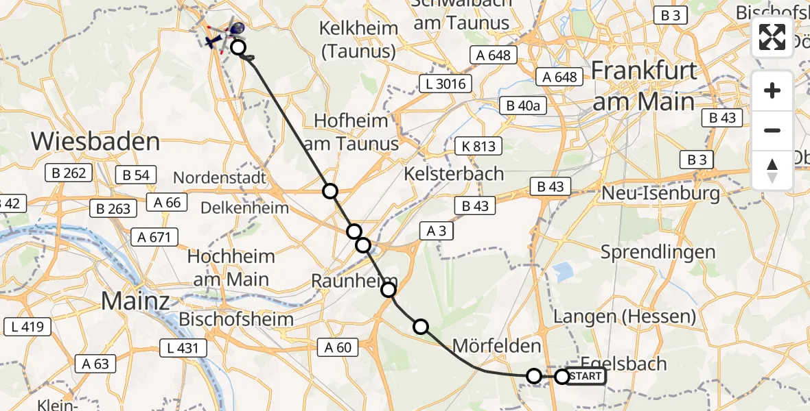 Flugroute Polizeihubschrauber Flughafen Frankfurt-Egelsbach - Eppstein, 24 Oktober 2026, 16:08