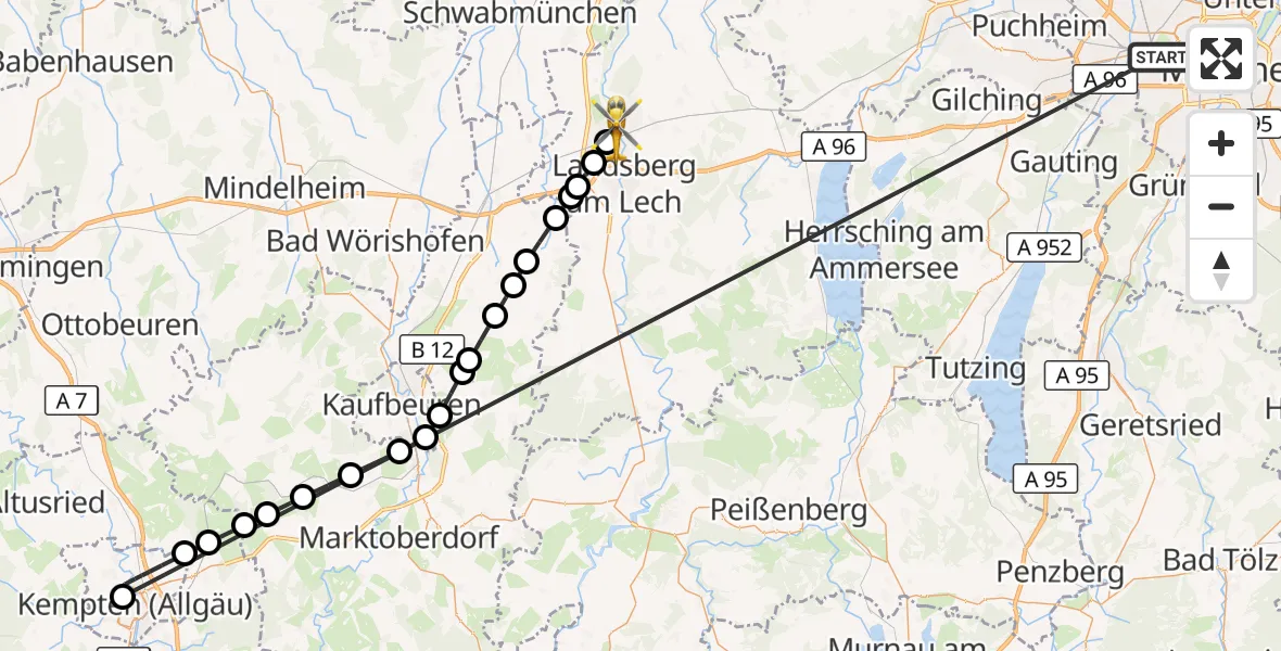 Flugroute Rettungshubschrauber München - Kaufering, 24 Oktober 2026, 16:18