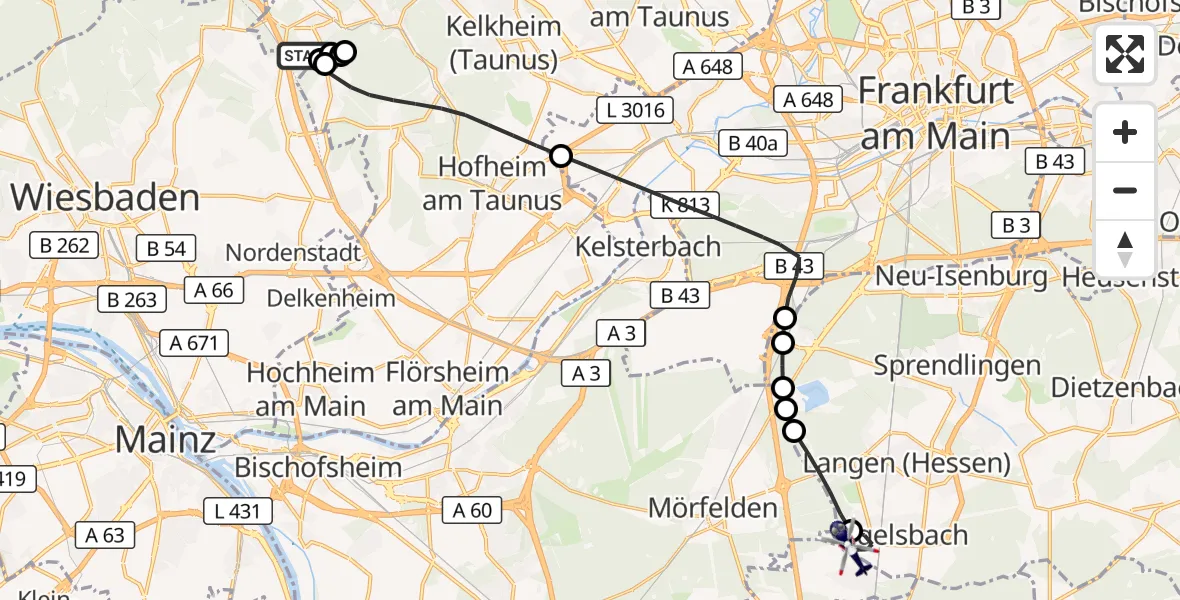 Flugroute Polizeihubschrauber Eppstein - Flughafen Frankfurt-Egelsbach, 24 Oktober 2026, 16:27