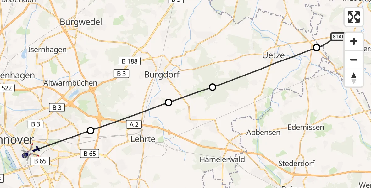 Flugroute Polizeihubschrauber Meinersen - Hannover, 24 Oktober 2026, 16:32