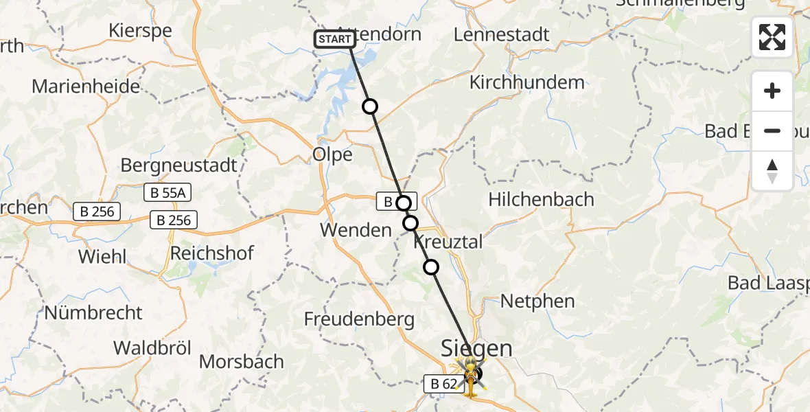 Flugroute Rettungshubschrauber Attendorn - Evangelisches Jung-Stilling Hospital, 24 Oktober 2026, 16:32