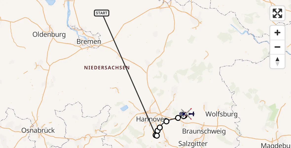 Flugroute Polizeihubschrauber Gnarrenburg - Edemissen, 24 Oktober 2026, 16:36