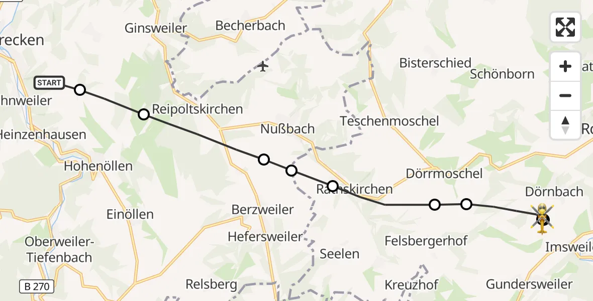 Flugroute Rettungshubschrauber Lohnweiler - Rockenhausen, 24 Oktober 2026, 16:38