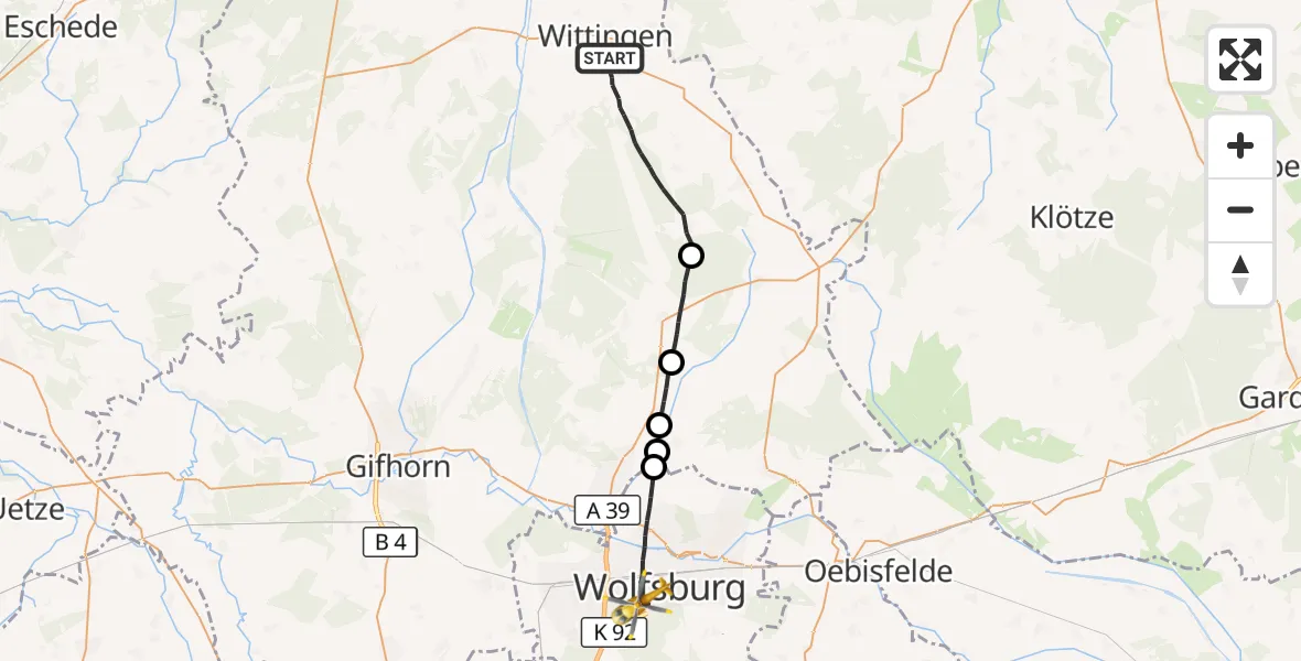 Flugroute Rettungshubschrauber Wittingen - Wolfsburg, 24 Oktober 2026, 16:55