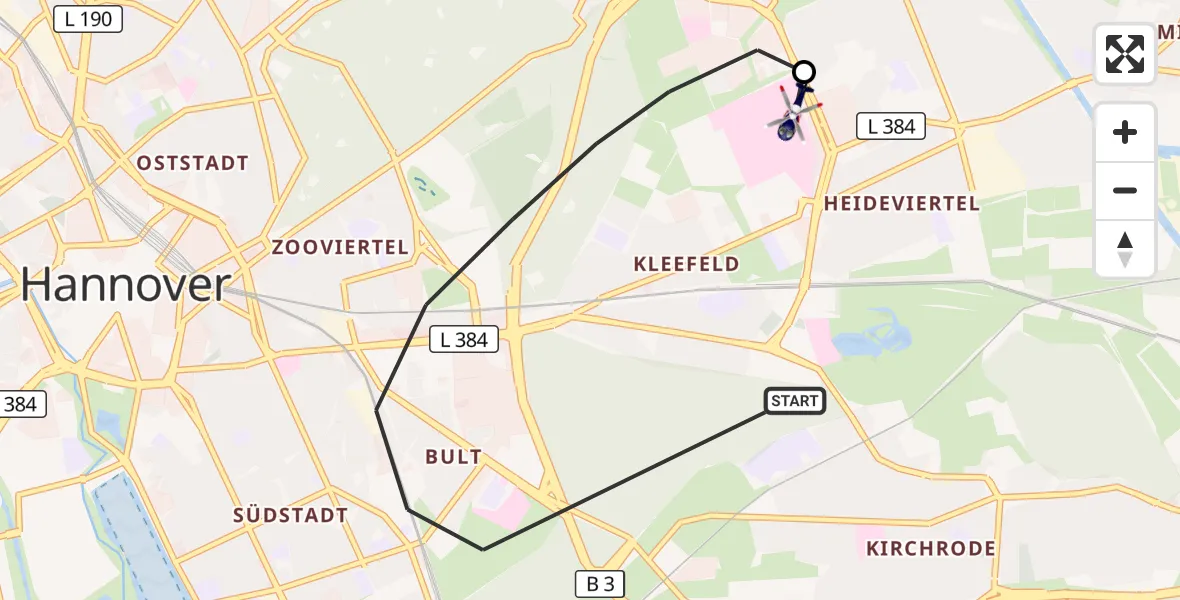 Flugroute Polizeihubschrauber Hannover - Hannover Luftrettung Hubschrauberlandeplatz (Christoph 4), 24 Oktober 2026, 16:57