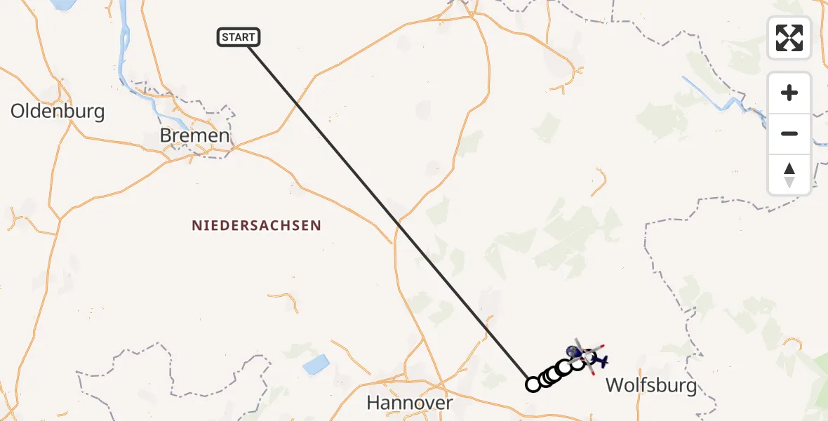Flugroute Polizeihubschrauber Gnarrenburg - Gifhorn Bundespolizei Hubschrauberlandeplatz, 24 Oktober 2026, 17:02
