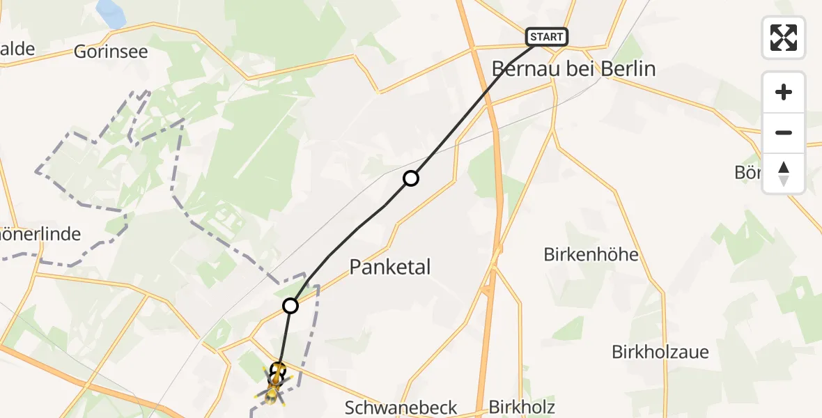 Flugroute Rettungshubschrauber Bernau bei Berlin - Helios Clinic Berlin-Buch, 24 Oktober 2026, 17:03