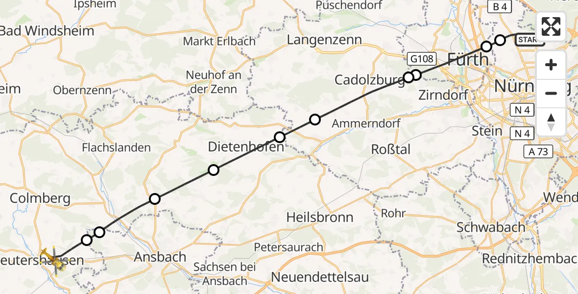 Flugroute Rettungshubschrauber Flughafen Nuremberg - Leutershausen, 24 Oktober 2026, 17:29