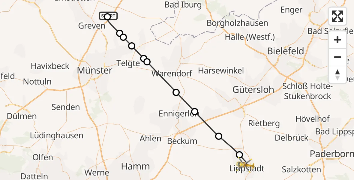 Flugroute Ambulanzhubschrauber Christoph  Westfalen-ADAC - Lippstadt, 24 Oktober 2026, 17:35