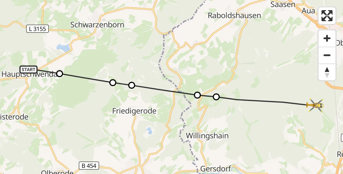 Flugroute Ambulanzhubschrauber Neukirchen - Kirchheim, 24 Oktober 2026, 18:10