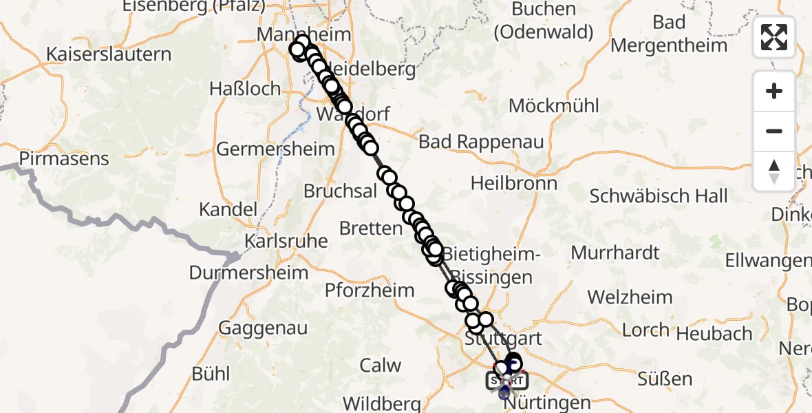 Flugroute Polizeihubschrauber Flughafen Stuttgart - Flughafen Stuttgart, 24 Oktober 2026, 18:13