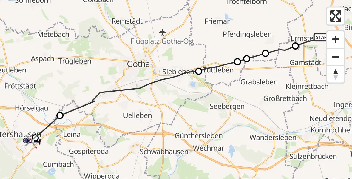 Flugroute Polizeihubschrauber Erfurt - Waltershausen, 24 Oktober 2026, 18:28