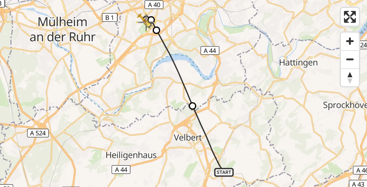 Flugroute Rettungshubschrauber Velbert - Essen, 24 Oktober 2026, 18:32
