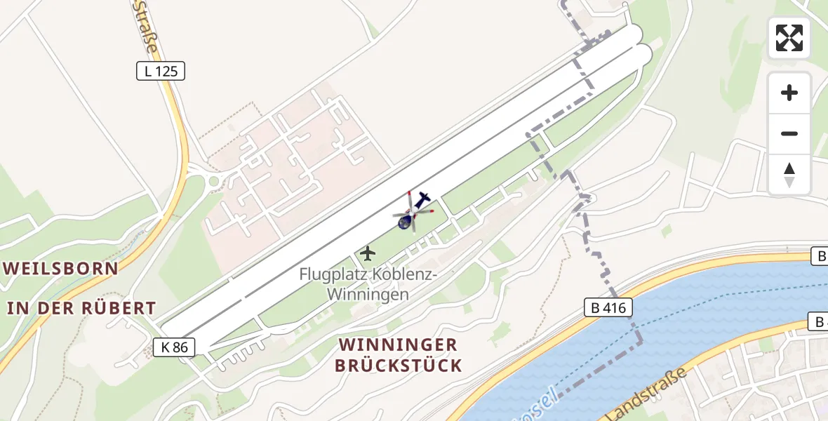 Flugroute Polizeihubschrauber Koblenz-Winningen Flugplatz - Koblenz-Winningen Flugplatz, 24 Oktober 2026, 20:27