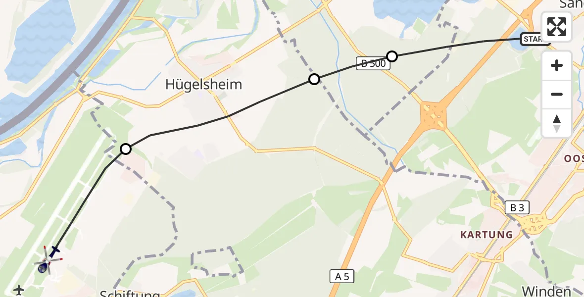Flugroute Polizeihubschrauber Baden-Baden - Karlsruhe Baden-Baden Flughafen, 24 Oktober 2026, 20:35