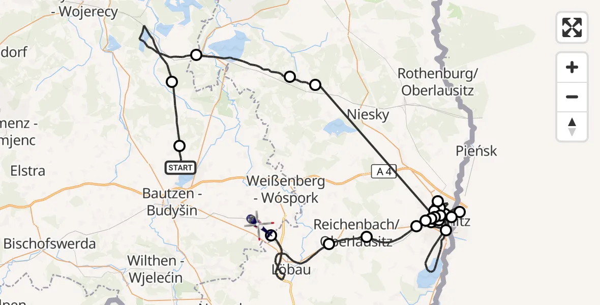 Flugroute Polizeihubschrauber Großdubrau - Mücka, 24 Oktober 2026, 22:22
