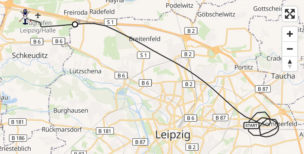 Flugroute Polizeihubschrauber Leipzig - Flughafen Leipzig/Halle, 24 Oktober 2026, 23:33