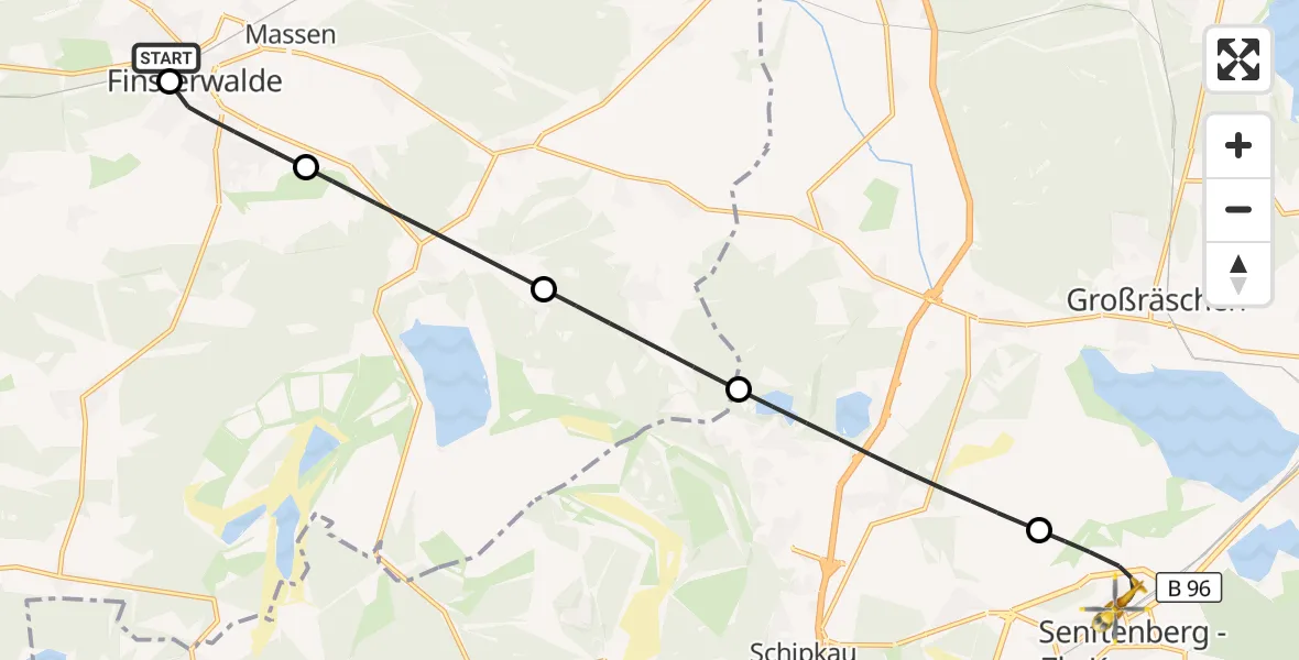 Flugroute Ambulanzhubschrauber Elbe-Elster Hospital Finsterwalde - Senftenberg, 25 Oktober 2026, 00:38