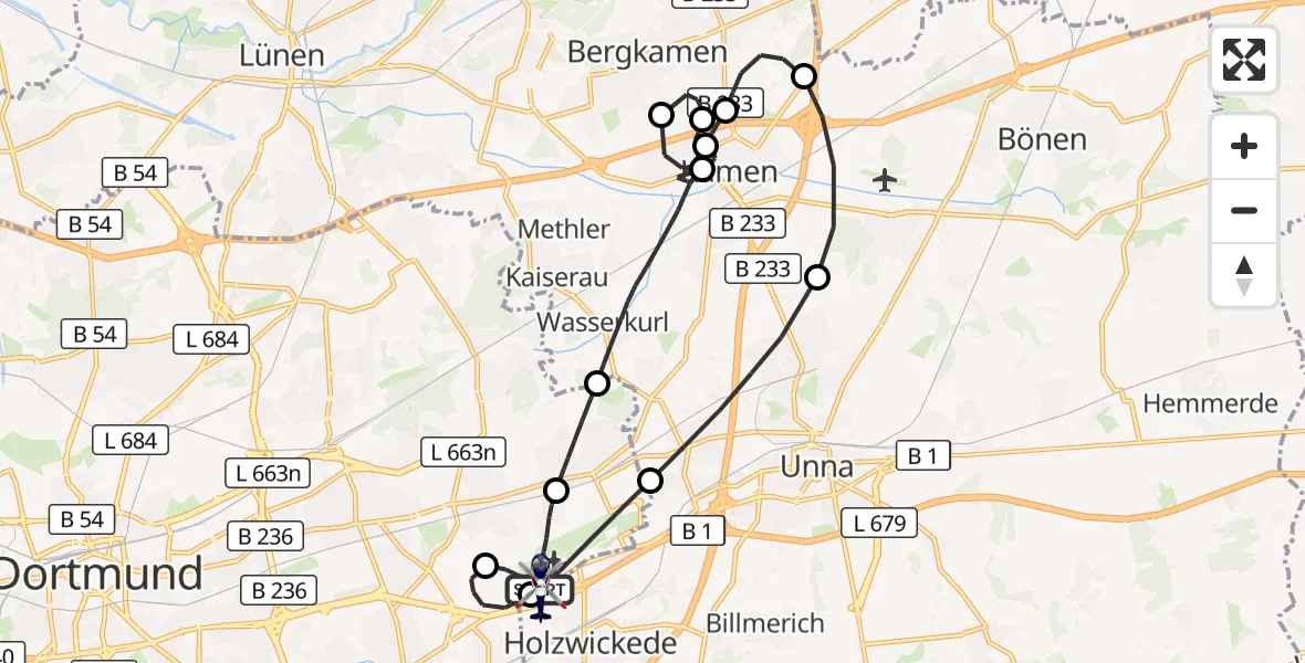 Flugroute Polizeihubschrauber Dortmund Flughafen - Dortmund Flughafen, 25 Oktober 2026, 01:37