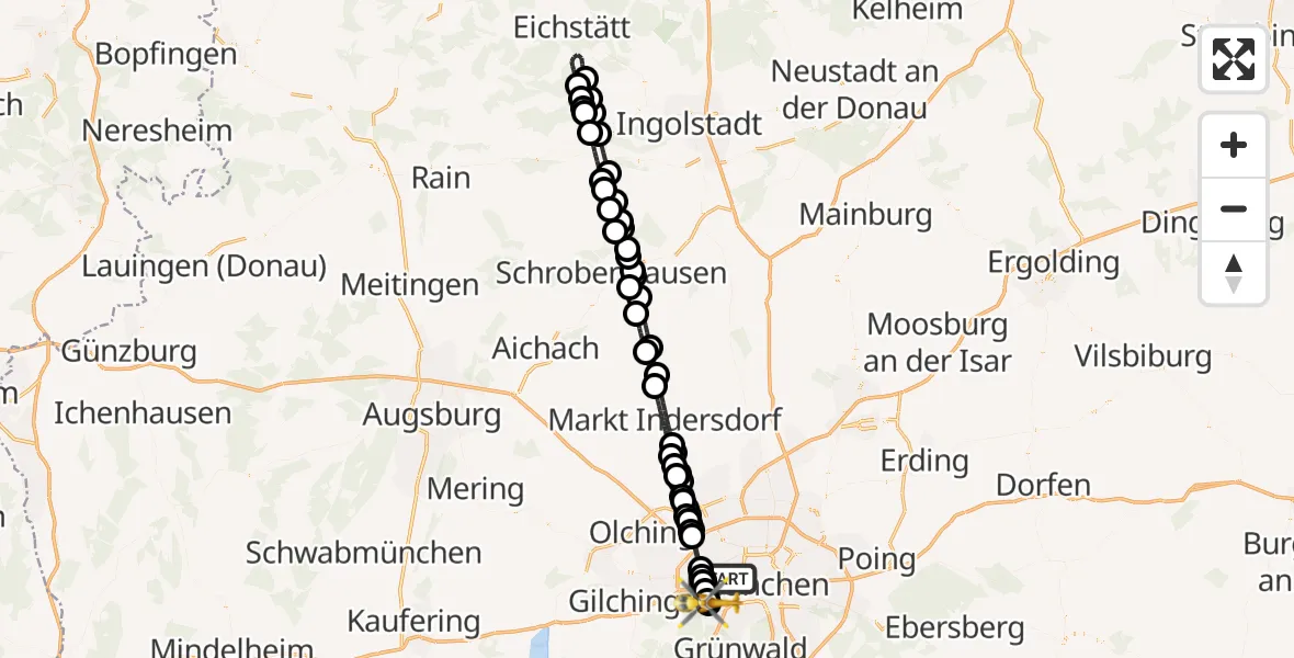 Flugroute Rettungshubschrauber München - DRF Air Rescue München Hubschrauberlandeplatz, 25 Oktober 2026, 02:41