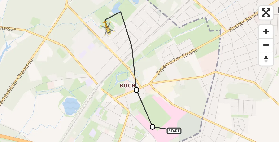 Flugroute Rettungshubschrauber Helios Clinic Berlin-Buch - Berlin, 25 Oktober 2026, 06:14
