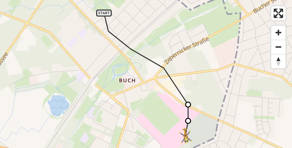 Flugroute Rettungshubschrauber Berlin - Helios Clinic Berlin-Buch, 25 Oktober 2026, 06:37