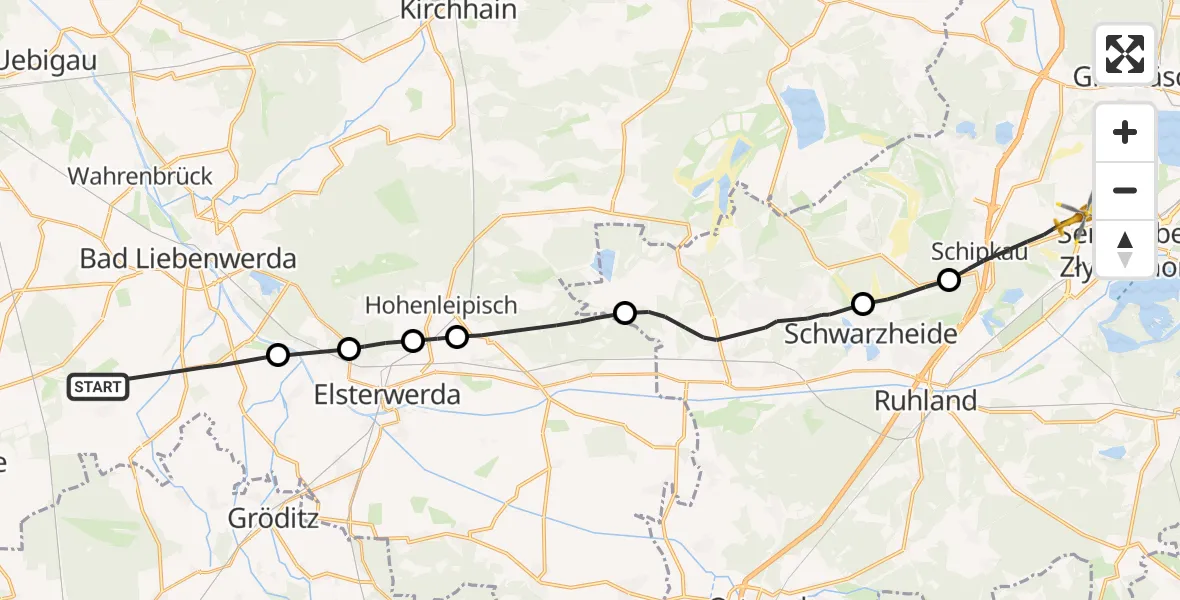 Flugroute Rettungshubschrauber Bad Liebenwerda - Schipkau, 25 Oktober 2026, 07:19