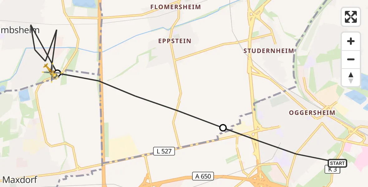 Flugroute Rettungshubschrauber Ludwigshafen am Rhein - Lambsheim, 25 Oktober 2026, 07:42