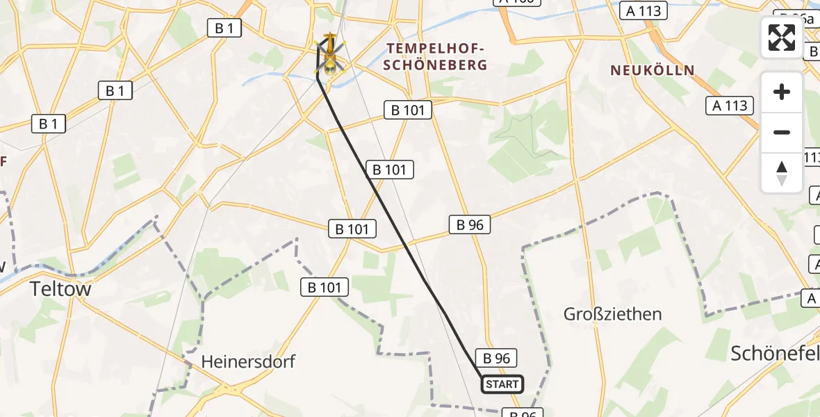 Flugroute Rettungshubschrauber Berlin - Berlin, 25 Oktober 2026, 08:02