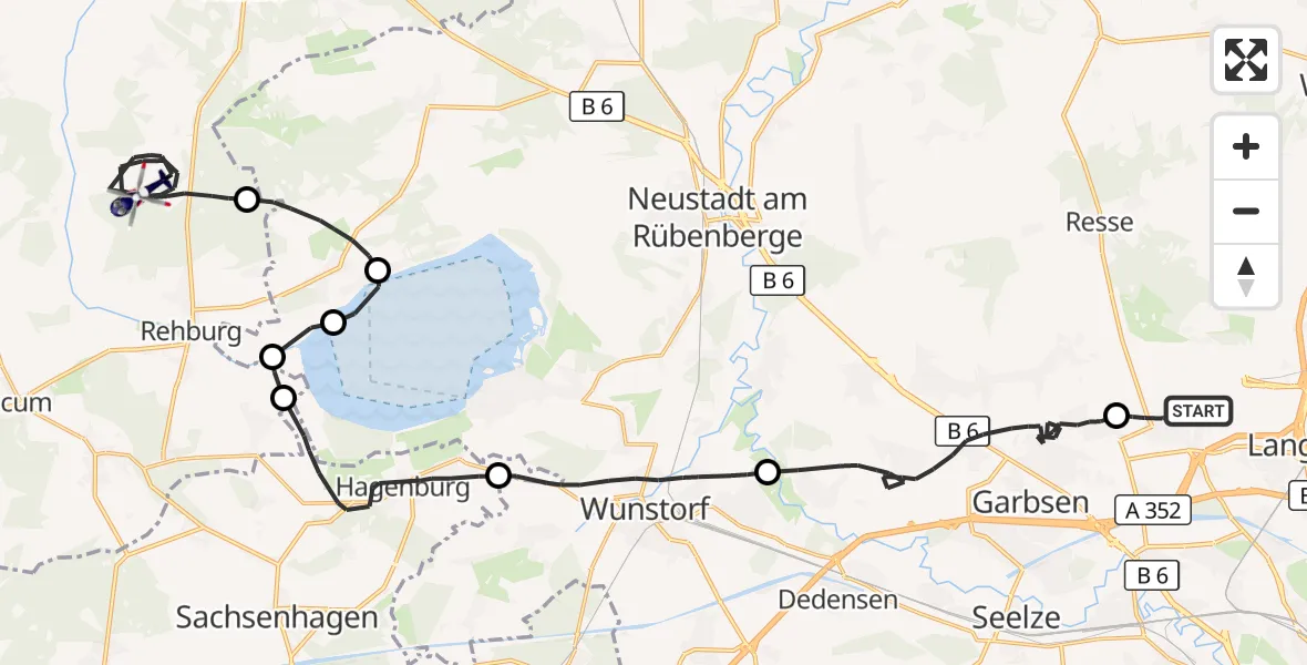 Flugroute Polizeihubschrauber Flughafen Hannover - Rehburg-Loccum, 25 Oktober 2026, 08:09