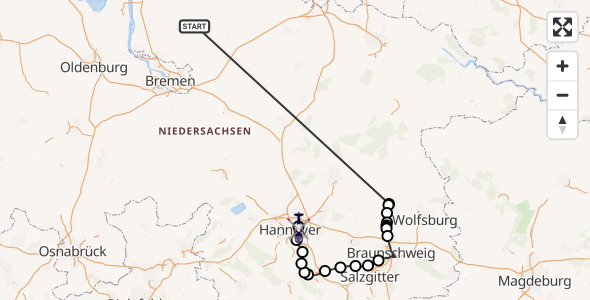 Flugroute Polizeihubschrauber Gnarrenburg - Hannover Luftrettung Hubschrauberlandeplatz (Christoph 4), 25 Oktober 2026, 08:13