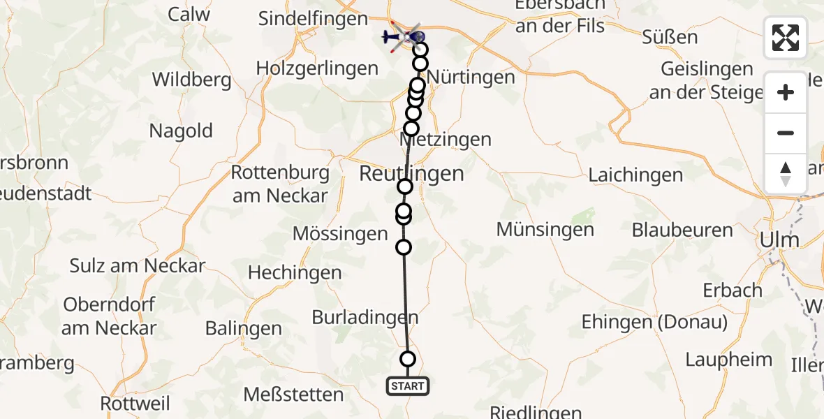 Flugroute Polizeihubschrauber Veringenstadt - Flughafen Stuttgart, 25 Oktober 2026, 08:43