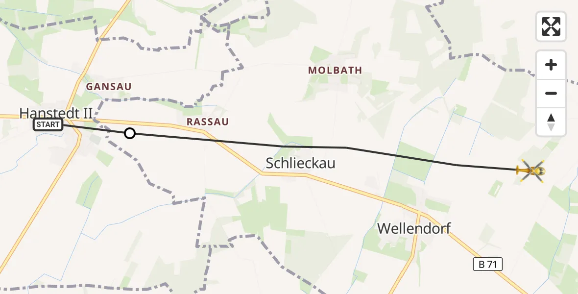 Flugroute Rettungshubschrauber Uelzen - Suhlendorf, 25 Oktober 2026, 09:01