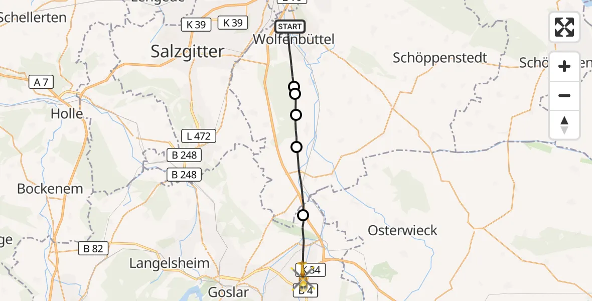 Flugroute Rettungshubschrauber Wolfenbüttel - Bad Harzburg, 25 Oktober 2026, 09:04