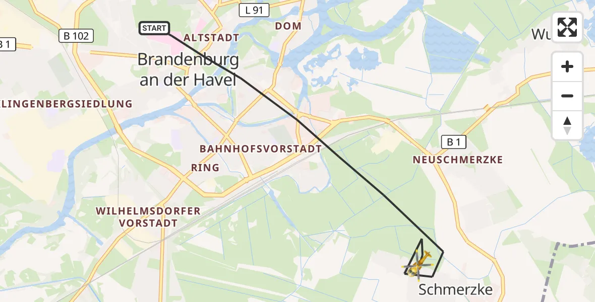 Flugroute Rettungshubschrauber Brandenburg an der Havel - Brandenburg an der Havel, 25 Oktober 2026, 09:10