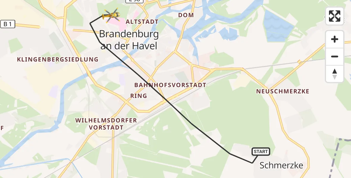 Flugroute Rettungshubschrauber Brandenburg an der Havel - Brandenburg an der Havel, 25 Oktober 2026, 09:24