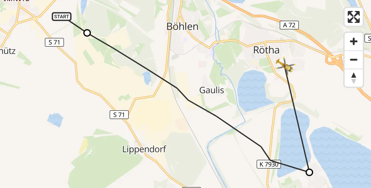 Flugroute Rettungshubschrauber Zwenkau - Rötha, 25 Oktober 2026, 09:26