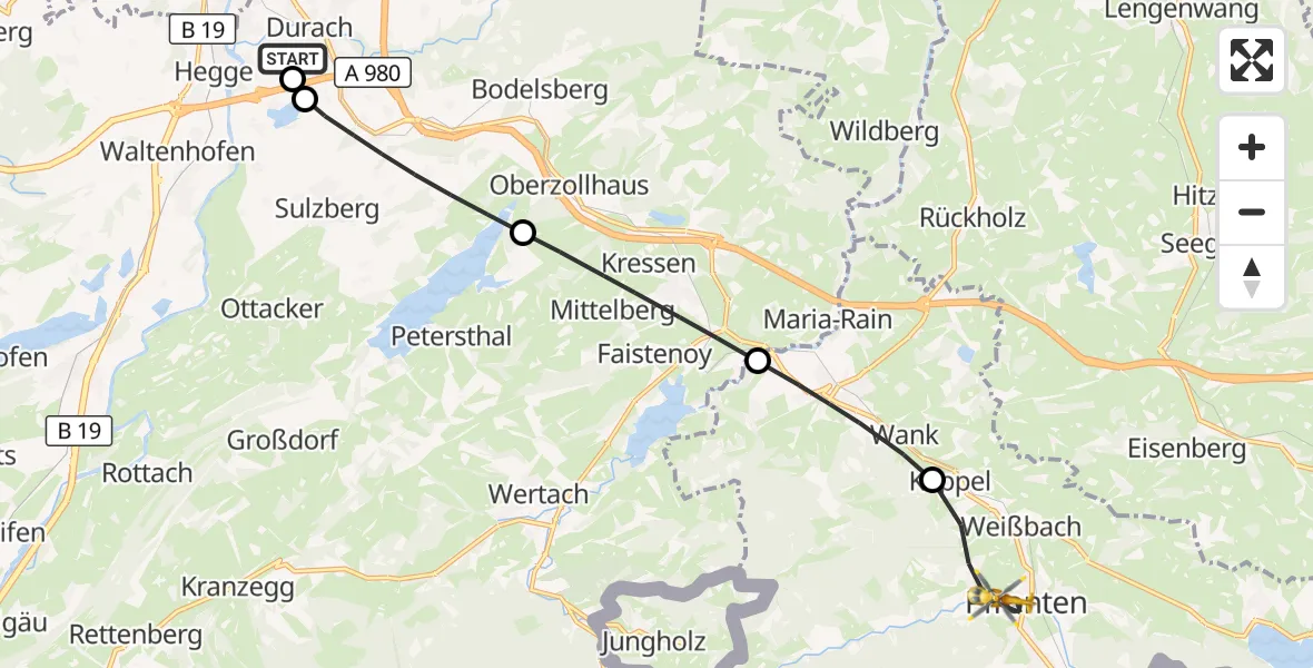 Flugroute Rettungshubschrauber Kempten-Durach Flugplatz - Pfronten, 25 Oktober 2026, 09:37