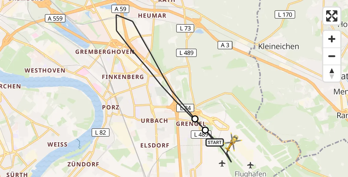 Flugroute Rettungshubschrauber Köln Bonn Flughafen - Köln Bonn Flughafen, 25 Oktober 2026, 09:50
