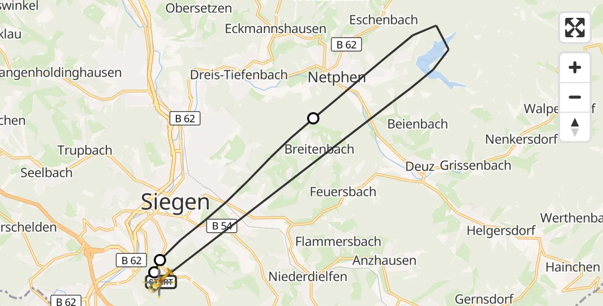 Flugroute Rettungshubschrauber Evangelisches Jung-Stilling Hospital - Evangelisches Jung-Stilling Hospital, 25 Oktober 2026, 10:05