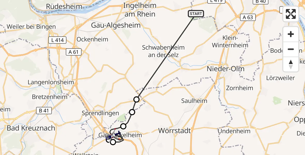 Flugroute Polizeihubschrauber Mainz-Finthen Flugplatz - Gau-Bickelheim, 25 Oktober 2026, 10:10
