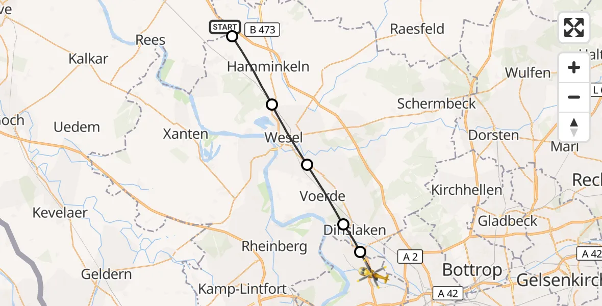 Flugroute Rettungshubschrauber Rees - Duisburg, 25 Oktober 2026, 10:31