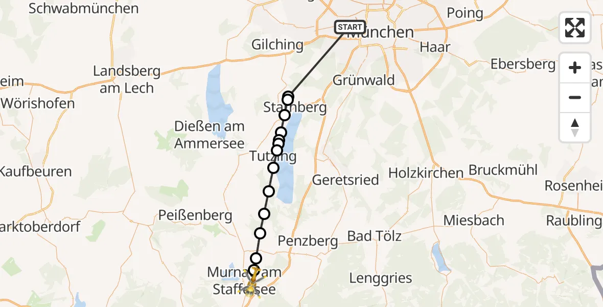 Flugroute Rettungshubschrauber München - Murnau a.Staffelsee, 25 Oktober 2026, 10:42
