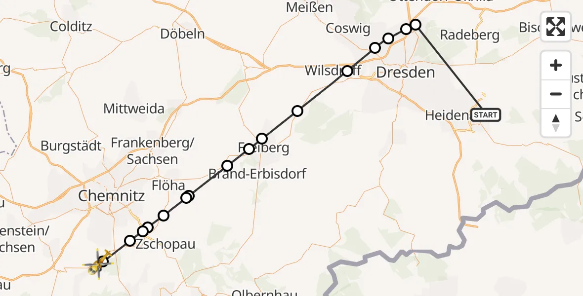 Flugroute Rettungshubschrauber Pirna - Gornsdorf, 25 Oktober 2026, 10:42