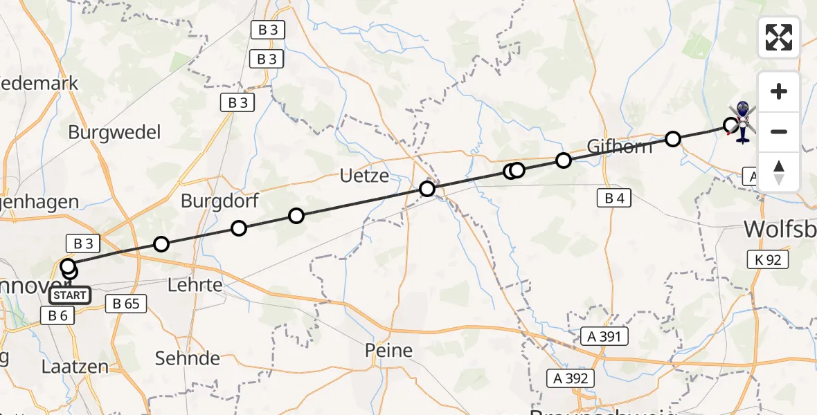 Flugroute Polizeihubschrauber Hannover - Bokensdorf, 25 Oktober 2026, 10:56