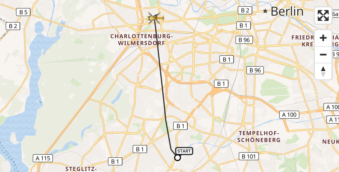 Flugroute Rettungshubschrauber Charité Clinic Benjamin Franklin Campus - Berlin, 25 Oktober 2026, 10:59