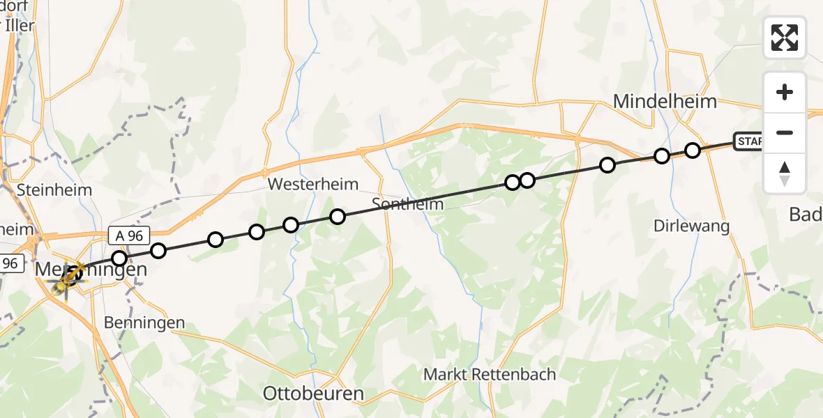 Flugroute Rettungshubschrauber Mindelheim - Memmingen Hospital, 25 Oktober 2026, 11:14